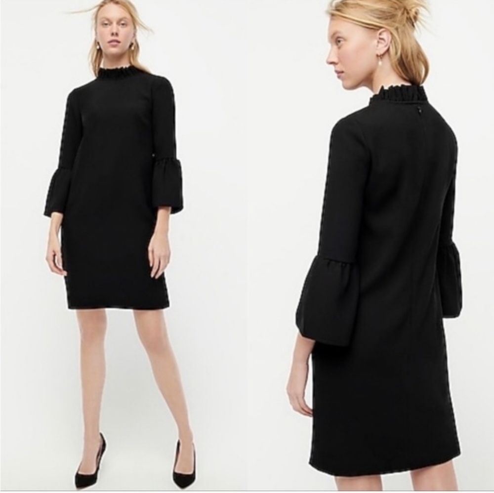 J. Crew Black Ruffle Neck Bell Sleeve Mini Dress